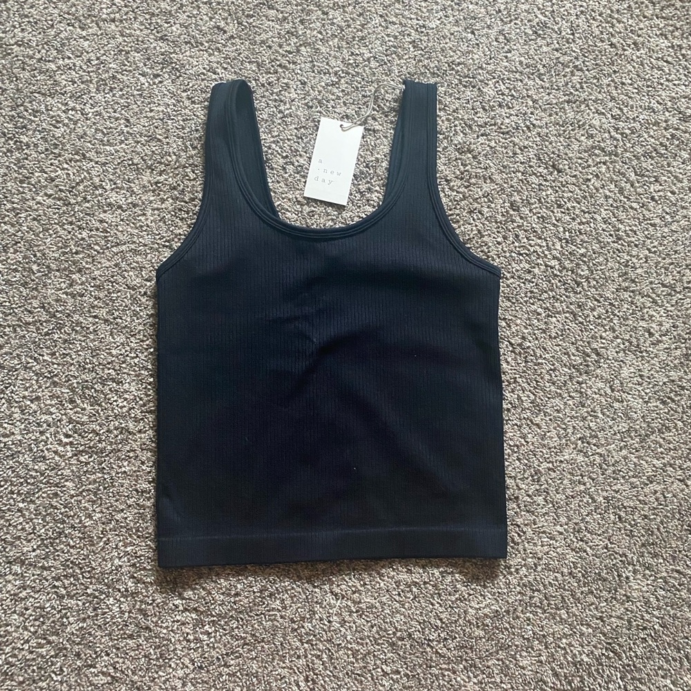 A New Day Black Sleeveless Fitted Crop Tank Top